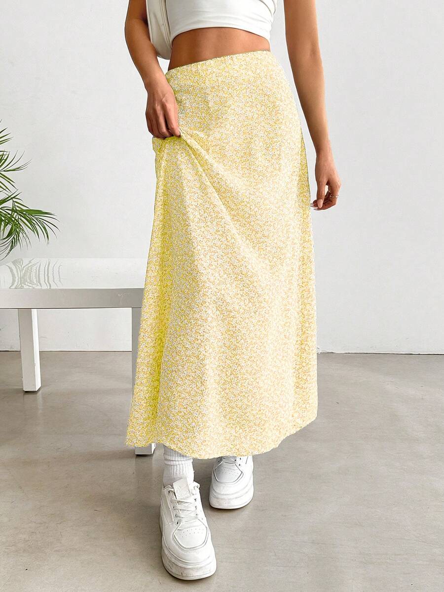 SHEIN EZwear Summer Casual Yellow Printed Ladies' Skirt - Yellow - View 1