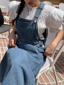 DAZY Vestito lungo, taglia oversize, in colore blu lavato, casual, adatto a tutte le stagioni