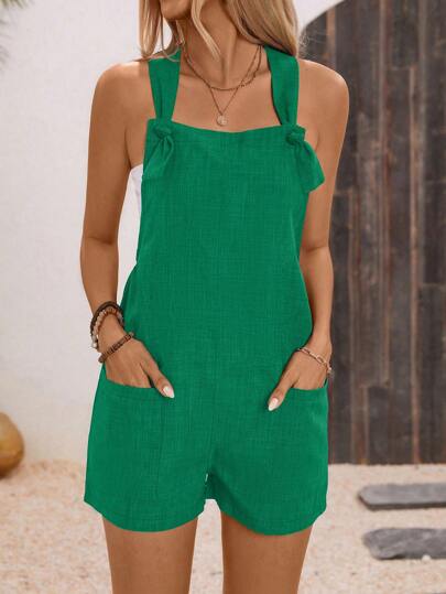 EMERY ROSE 度假休闲纯色扭纹口袋连体衣