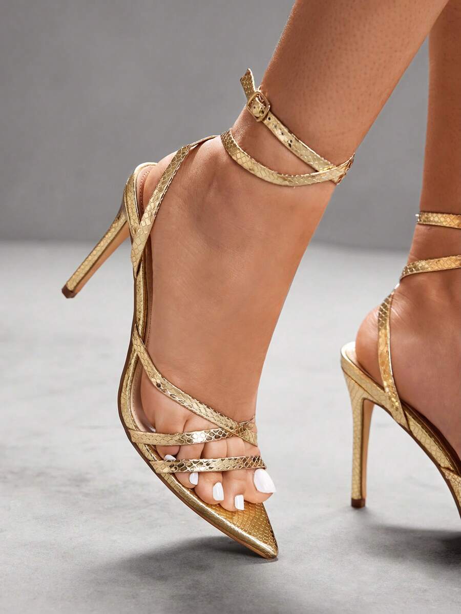 CUCCOO SZL Fashionable & Sexy High Heel Sandals, Simple & Practical Multi-Functional For Christmas - Gold - View 1