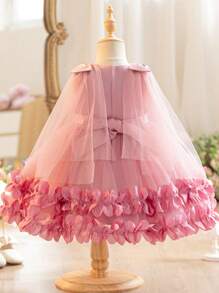 SHEIN Glamorique Kids New Spring Summer Girls Party Flower Girl Dress, Lovely Fluffy Flower Bow Sleeveless Wedding Party Princess Dress Wedding Dusty Pink Elegant - Dusty Pink - View 2