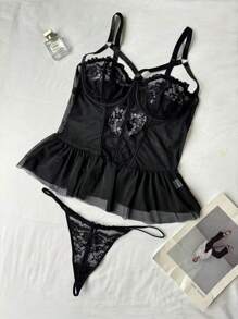 SHEIN 2pcs Plus Size Lace & Mesh Lingerie Set