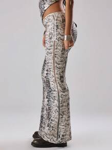 MUSERA Distressed All Over Print Sequin Flare Trousers Spring, Summer, Holiday, Vacation, Ibiza, Festival, Rave, Cool Girl, Shipwrecked