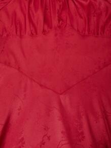 SHEIN 少女纯色荷叶边短袖简约休闲连衣裙 - 紅色 - 查看 4