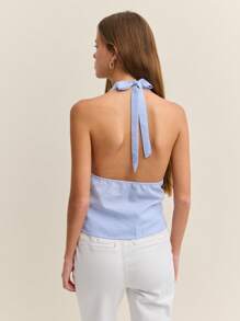 Nöista Halter Backless Top Gingham Vacation Outfits Women Summer Style - Blue - View 3