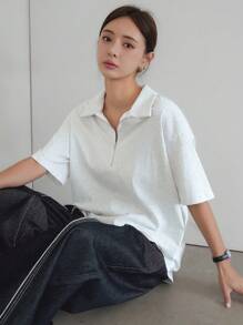 Dazy-Less Women's Simple Casual Open Front Collar Loose Short Sleeve T-Shirt,Business Casual Women,Teacher Outfits - Light Grey - View 5