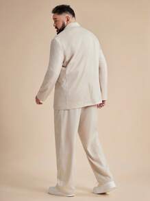 EASEVO Plus Size Men's Woven Double-Breasted Long Sleeve Suit Jacket & Pants Set