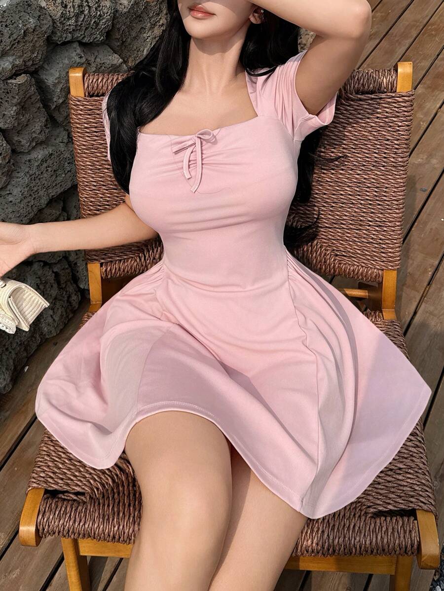 Modelyn فستان قصير للنساء بخصر مربوط وقصة A أنيقة