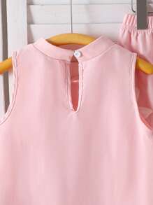 Genkimix Kids 2 件套女童无袖亮黄色碎花上衣 + 休闲宽松裤时尚春夏装 - 粉色 - 查看 8