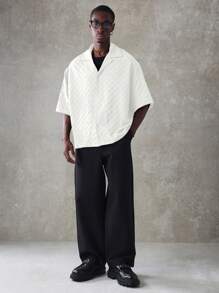 SUMWON Camisa de manga corta con textura, estilo oversize para verano y resorts, camisa abotonada casual de playa con estilo japonés tipo kimono - Albaricoque - Ver 4