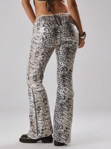 MUSERA Distressed All Over Print Sequin Flare Trousers Spring, Summer, Holiday, Vacation, Ibiza, Festival, Rave, Cool Girl, Shipwrecked