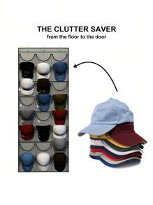 1 pieza Bolsa colgante de almacenamiento de 24 bolsillos para gorras de béisbol - Puede colgarse para almacenamiento, ahorrando espacio, organizador de gorras sobre la puerta, protector y estante de exhibición - Multicolor - Ver 5
