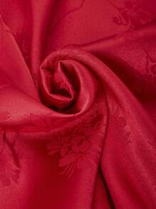 SHEIN 少女纯色荷叶边短袖简约休闲连衣裙 - 紅色 - 查看 6