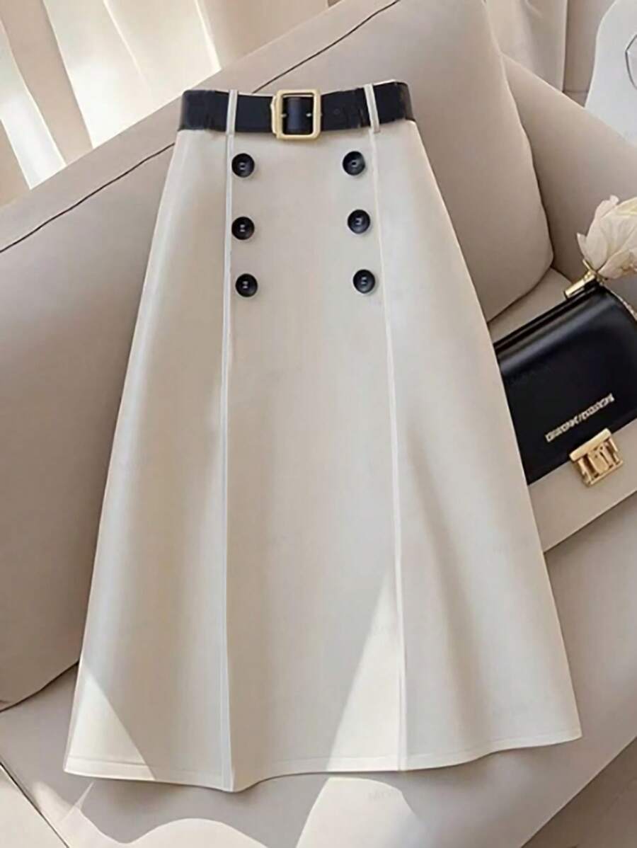 SHEIN Clasi Falda acampanada elegante para damas de vacaciones en primavera y verano - Blanco - Ver 1