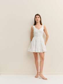 Nöista Spring/Summer A-Line Dress With Floral Lace Trim Women's Vacation Outfit Romantic Cute Style White Graduation Dress - White - View 5