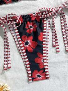 SHEIN Swim Women Floral Drawstring Bikini Set, Sexy Beachwear Bikini Set For Beach, Sunbathing, Swimming Pool Party For Summer Beach Vacation