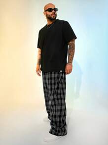 EASEVO 大码男士休闲格子梭织宽松裤，适合学校、秋季穿着 - 黑與白 - 查看 2