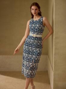 MOTF PREMIUM BELTED EMBROIDERY DRESS