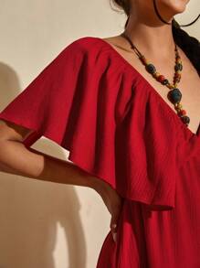 Bóhologie Vestido largo texturizado con escote en V y espalda descubierta, estilo bohemio
