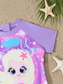 Young Girls' Cute Unicorn Print Racerback One-Piece Swimsuit, Suitable For Swimming, Beach, Surfing, Water Park