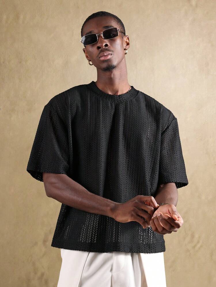 T-shirts surdimensionnés à manches courtes pour homme, texturés et crochetés