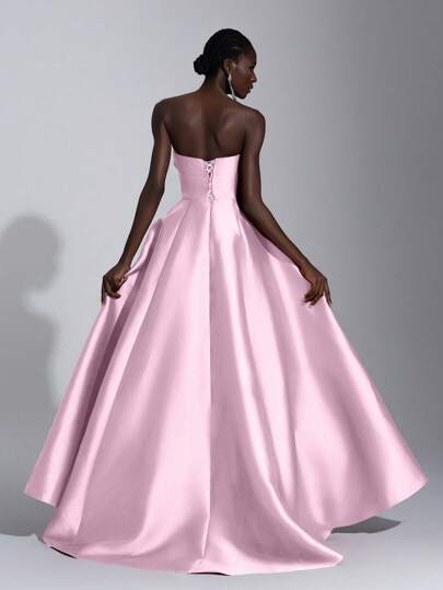 Elitara Elegant Luxurious Ruffle Tube Dress Suitable For Wedding, Bachelorette Party, Vacation, Formal Ball, Evening Gala(Embellished), Gown, Guest Pink
