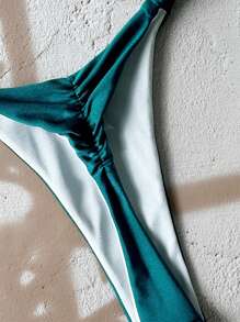 Swim Vcay Retro Handmade Rope Tie Dye Ruched Bikini Bottom, Casual Vacation Ladies Swimwear For Summer - Teal Blue - View 5