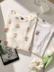 CovetEZ 两件套：女式熊印花T恤，夏季时尚