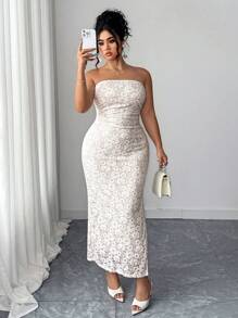 Elenzga Plus Size Women Spring New Famous Lady French Romantic Sexy Lace Bodycon Slit Backless Fashionable Elegant Pure Desire Elegant Cocktail Party Dress For Events