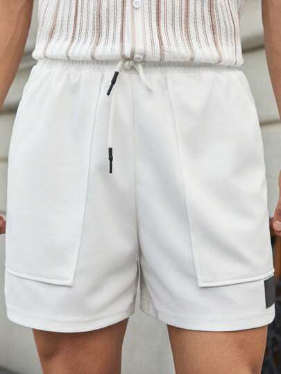 Manfinity VCAY Men's Casual Knit Middle Waist Drawstring Pocket Straight Leg Shorts