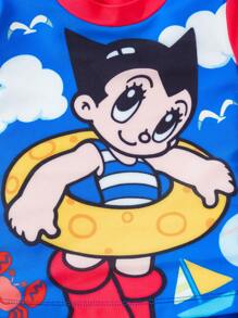 Astro Boy X SHEIN Conjunto de tankini de traje de baño con estampado de dibujos animados de manga corta para bebé niño, estilo de vacaciones de verano - Multicolor - Ver 3
