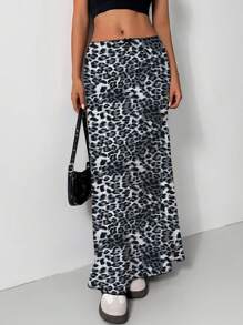 INAWLY 秋季时尚百搭低腰豹纹蝴蝶结女裙 - 淺灰色 - 查看 4