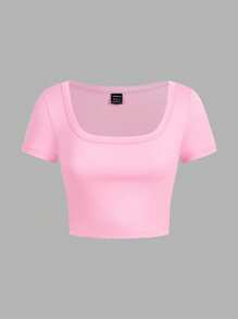 SHEIN Girlism Tween-Mädchen 4-teiliges Slim Fit Lässig Minimal Square Neck T-Shirt, 4 Farben