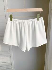 Comfortcana Shorts casuales de verano con cordón de punto rosa para mujeres - Blanco - Ver 3