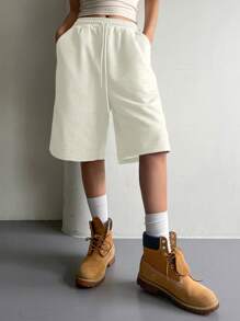 DAZY Women's Solid Color Elastic Waist Drawstring Shorts, Fashionable For Summer