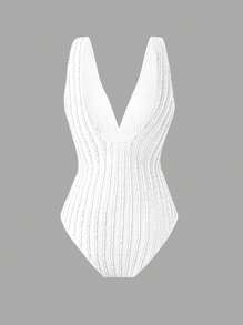 Swim Oasis 2 pezzi/set Costume da bagno da donna 2025 in tessuto texturizzato, monospalla senza maniche con schiena scoperta, con spacco e fiocco, costume da bagno per vacanze al mare