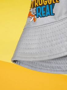 TOM & JERRY X SHEIN 1 件字母和卡通图案双面渔夫帽，适合海滩