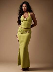 MISSGUIDED Lime Shell Nautical Two Piece Co-Ord Set With Shell Buckle Detail Festival Beach Resort Vacation Summer Spring Outfit Christmas - Green - View 5