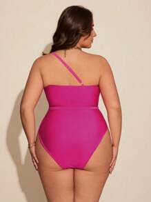 Swim SXY Plus Size Solid Color One-Piece Hollow Out Swimsuit, Suitable For Summer Vacation And Beach - Multicolor - View 2