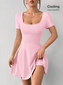 SHEIN EZwear 粉色针织女士休闲运动短裙 - 粉色 - 查看 7