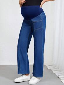 SHEIN Vaqueros casuales rectos y sueltos para maternidad con bolsillos