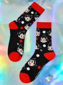 Astro Boy X SHEIN 2 Paar weiche und atmungsaktive Damen Gestreifter Crew Socken, verstärkte Zehenpartie und Ferse für Haltbarkeit, geeignet für alle Jahreszeiten