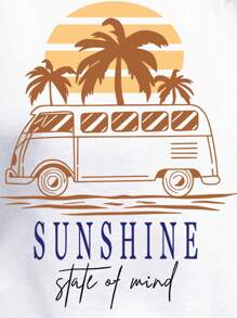 INAWLY 女式夏季字母和棕榈树印花圆领休闲百搭背心