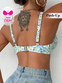 Swim DD+ Women Floral Print Halter Bikini Top, Summer Beach