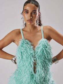 MUSERA Abito con spalline a spaghetti e piume, adatto per primavera, estate, vacanza, Ibiza, festival, rave, ragazze cool, concerto sulla spiaggia