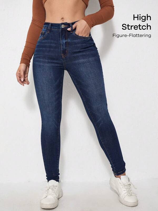 SHEIN Essnce Jeans ajustados con estiramiento alto