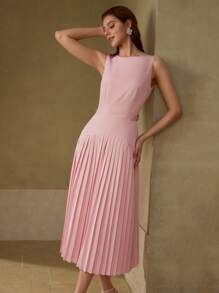MOTF PREMIUM PLEATED ZIPPER DRESS - Pink - View 6