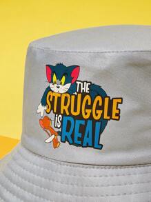 TOM & JERRY X SHEIN 1 件字母和卡通图案双面渔夫帽，适合海滩
