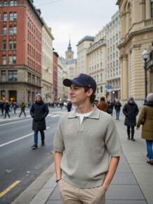 SHEIN Camisa polo de punto texturizada casual para adolescentes/jóvenes con cuello, versátil y cómoda, adecuada para ir al trabajo, la escuela, el uso diario casual, vacaciones, deportes, temporada de primavera/verano