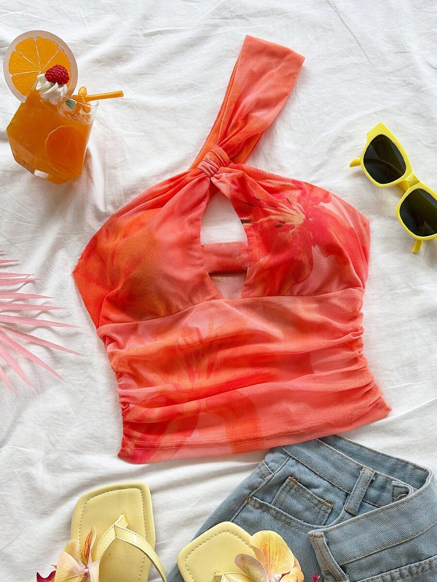 Soleia 女士彩色花卉镂空露背背心，适合度假、音乐节、波西米亚风、假日、海滩约会、春夏季 - 彩色 - 查看 1